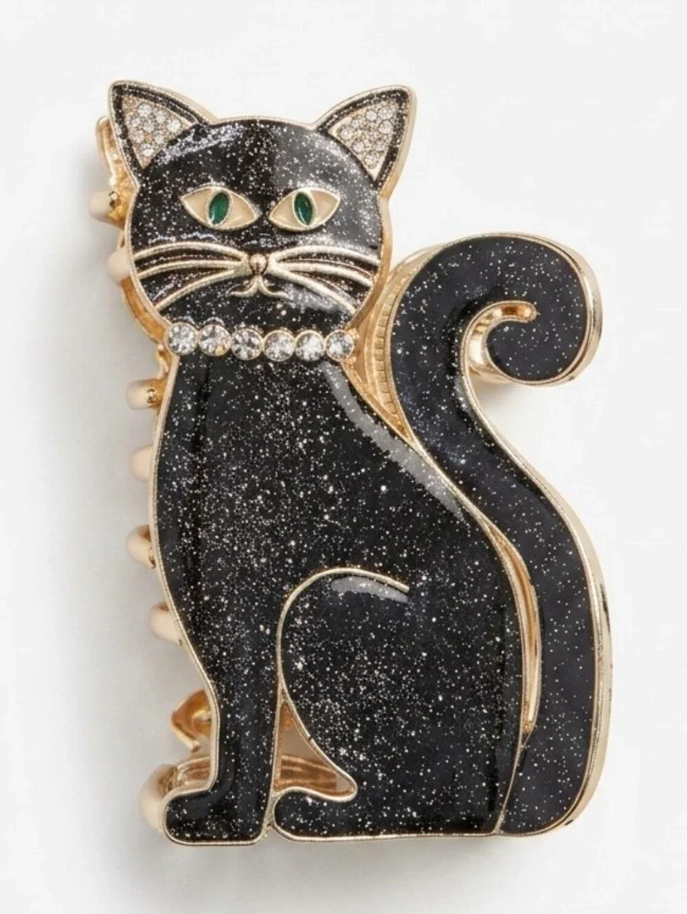 🔹️NWT Black Shimmery Rhinestone Cat Metal Claw Hair Clip